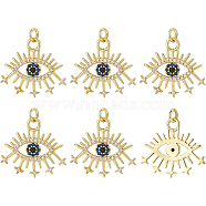 Brass Micro Pave Cubic Zirconia Pendants, with Jump Rings, Eye, Blue, Real 18K Gold Plated, 19.7x21.1x2mm, Hole: 3.2mm, 6pcs/box(KK-BC0008-93)