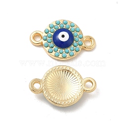 Alloy Connector Charms with Enamel and Synthetic Turquoise, Flat Round Links with Blue Evil Eye, Nickel, Golden, 19x12x3mm, Hole: 1.6mm(FIND-H039-30G)