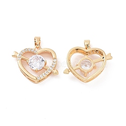 Brass Micro Pave Clear Cubic Zirconia Charms, Arrow Through Heart Charms, Real 18K Gold Plated, 16.5x21.5x5.5mm, Hole: 4.5x2.8mm(KK-E068-VC448)