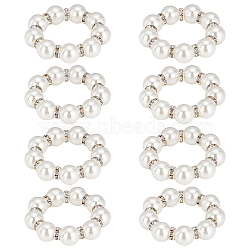 Fingerinspire Stretch Napkin Rings, Napkin Holder Adornment, with Brass & Plastic Pearl Beads, for Place Settings, Wedding & Party Decoration, Platinum, 12mm, 8pcs(AJEW-FG0001-66)