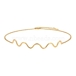 Stainless Steel Wavy Line Choker Necklaces, Golden, 12.60 inch(32cm)(PW-WG07BB7-01)