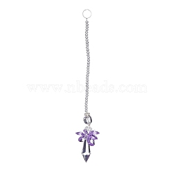 Crystal Fairy Beaded Wall Hanging Decoration Pendant Decoration, Hanging Suncatcher, with Iron Ring and Glass Beads, Bullet, Medium Purple, 208mm(HJEW-G019-02D)