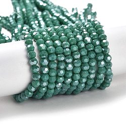 Electroplate Opaque Glass Beads Strands, Faceted(32 Facets), Pearl Luster Plated, Round, Medium Aquamarine, 4mm, Hole: 0.7mm, about 88~95pcs/strand, 12.99~14.06 inch(33~35.7cm)(EGLA-A035-P4mm-A13)