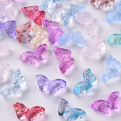 Transparent Spray Painted Glass Beads, Butterfly, Mixed Color, 8x15x4.5mm, Hole: 1mm(GLAA-S190-018)