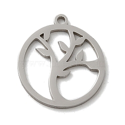 201 Stainless Steel Pendants, Stainless Steel Color, Laser Cut, Flat Round Charm, Leaf, 15.5x13x1mm, Hole: 1mm(STAS-E206-03P-03)