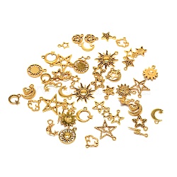 Tibetan Style Pendants, Mixed Shapes, Cadmium Free & Lead Free, Antique Golden, 12~27x6~24x1~3mm, Hole: 1.6~3mm, 50pcs/bag(FIND-WH0048-33AG)