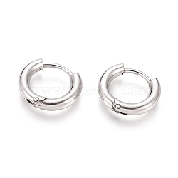 Tarnish Resistant Small Huggie Hoop Earrings for Girl Women, 202 Stainless Steel Hypoallergenic Cartilage Earrings, with 304 Stainless Steel Pin, Stainless Steel Color, 12~13x2.5mm, 10 Gauge, Pin: 1mm(X-EJEW-F111B-13mm-PA)