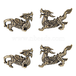 2 Pairs Brass PiXiu Figurine Display Decorations, for Home Office Desktop Decoration, Antique Bronze, 42.5~50x17~20.5x28~31mm(DJEW-FH0001-38)