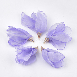 Polyester Big Pendants, with Iron Findings, Flower, Light Gold, Lilac, 63~67x10mm, Hole: 1.5~2mm(FIND-T051-12)