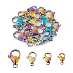 60Pcs 4 Style Ion Plating(IP) 304 Stainless Steel Lobster Claw Clasps, Parrot Trigger Clasps, Rainbow Color, 9~15x6~10x3~4mm, Hole: 1~2.2mm, 15pcs/style(STAS-LS0001-46MC)
