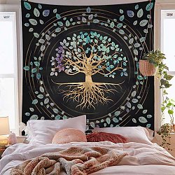 Polyester Tree of Life Pattern Trippy Wall Hanging Tapestry, Sun Moon Hippie Tapestry for Bedroom Living Room Decoration, Rectangle, Colorful, 2000x1500mm(TREE-PW0001-32B-06)