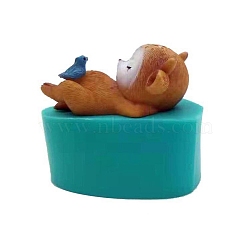 Sleeping Sika Deer with Bird Food Grade Silicone Molds, Fondant Molds, Resin Casting Molds, for Chocolate, Candy, UV Resin & Epoxy Resin Deroration Making, Random Single Color or Random Mixed Color, 35x75x59mm, Inner Diameter: 40x54mm(DIY-M031-23)