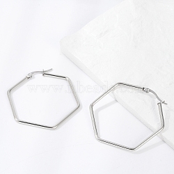 Tarnish Resistant 201 Stainless Steel Hoop Earrings, with 304 Stainless Steel Pin, Hexagon, Stainless Steel Color, 12 Gauge, 45x40.5x2mm, Pin: 0.8mm(X-EJEW-A052-25A)