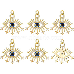 Brass Micro Pave Cubic Zirconia Pendants, with Jump Rings, Eye, Blue, Real 18K Gold Plated, 19.7x21.1x2mm, Hole: 3.2mm, 6pcs/box(KK-BC0008-93)