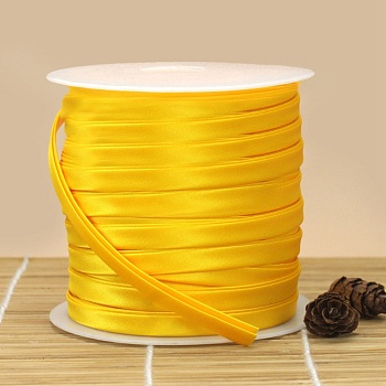 Flat Satin Piping Trim, Polyester Ribbon for Cheongsam, Clothing Decoration, Gold, 3/8 inch(10mm), about 54.68 Yards(50m)/Roll