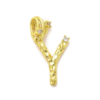 Rack Plating Brass Micro Pave Cubic Zirconia European Dangle Charms, Large Hole Letter Pendant, Real 18K Gold Plated, Long-Lasting Plated, Cadmium Free & Lead Free, Letter Y, 23.5mm, Charm: 17x12x2mm, Hole: 4x2.5mm