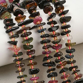 Natural Multicolor Tourmaline Beads Strands, Nuggets, 7.5~13x6~13x2~5mm, Hole: 0.9mm, about 68~86pcs/strand, 15.35~15.75''(39~40cm)