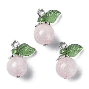 Natural Rose Quartz Fruit Pendants, Apple Charms with Stainless Steel Color Tone 304 Stainless Steel Loops
, 16x16x8~8.3mm, Hole: 1.6mm