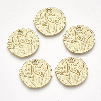 Alloy Pendants, Matte Style, Cadmium Free & Nickel Free & Lead Free, Flat Round with Heart, Real 18K Gold Plated, 18x20x2mm, Hole: 2mm