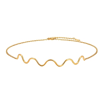 Stainless Steel Wavy Line Choker Necklaces, Golden, 12.60 inch(32cm)