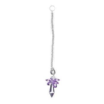 Crystal Fairy Beaded Wall Hanging Decoration Pendant Decoration, Hanging Suncatcher, with Iron Ring and Glass Beads, Bullet, Medium Purple, 208mm