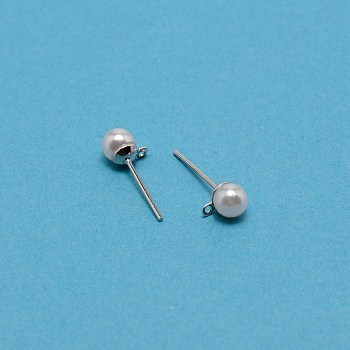 304 Stainless Steel Stud Earring Findings, with Acrylic Imitation Pearl Beads and Loop, Stainless Steel Color, 17x6.5mm, Hole: 0.8mm, Pin: 0.8mm