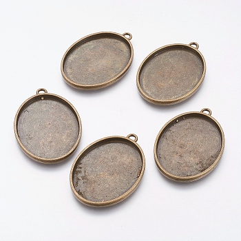 Tibetan Style Alloy Oval Tray Pendant Cabochon Settings, Plain Edge Bezel Cups, Cadmium Free & Nickel Free & Lead Free, Antique Bronze, Tray: 40x30mm, 48x34x3mm, Hole: 3mm, about 93pcs/1000g