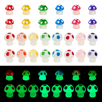 28Pcs 14 Style Luminous Resin Display Decoration, Glow in the Dark Ornaments, Mushroom, Yellow, 17x14mm, Mixed Color, 11.5~17x12~14mm, 2pcs/style