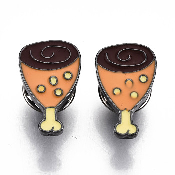 Alloy Brooches, Enamel Pin, with Brass Butterfly Clutches, Drumstick, Gunmetal, Orange, 21x13x2mm, Pin: 1mm