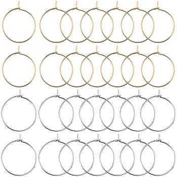 200Pcs 2 Style 316 Surgical Stainless Steel Wine Glass Charms Rings, Hoop Earring Findings, DIY Material for Basketball Wives Hoop Earrings, Real Gold Plated & Stainless Steel Color, 20~24x20x0.7mm, 21 Gauge, 100Pcs/style