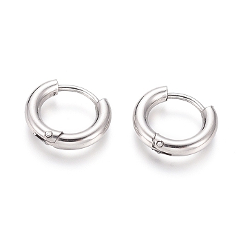Small Huggie Hoop Earrings for Girl Women, 202 Stainless Steel Hypoallergenic Cartilage Earrings, with 304 Stainless Steel Pin, Stainless Steel Color, 12~13x2.5mm, 10 Gauge, Pin: 1mm