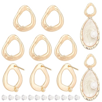 BENECREAT 10Pcs Brass Stud Earring Findings, with Vertical Loops, Hollow Out Teardrop, with 30Pcs Plastic Ear Nuts, Real 18K Gold Plated, 17x13.5mm, Hole: 1.2mm, Pin: 0.8mm