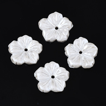 Opaque Resin Bead Caps, 5-Petal, Flower, White, 16.5x16.5x3mm, Hole: 1.4mm