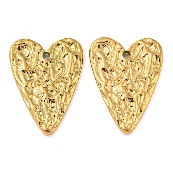 316 Surgical Stainless Steel Pendants, Textured, Heart Charm, Golden, 26x19x2mm, Hole: 1.6mm