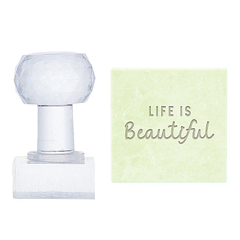 Clear Acrylic Soap Stamps, DIY Soap Molds Supplies, Rectangle with Life is Beautiful, Word, 51x19x37mm, Pattern: 23x35mm