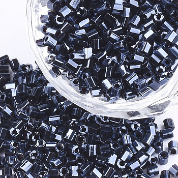 Grade A Glass Seed Beads, Hexagon(Two Cut), Opaque Colours, Prussian Blue, 1.5~2.5x1.5~2mm, Hole: 0.8mm, about 2100pcs/bag, 450g/bag