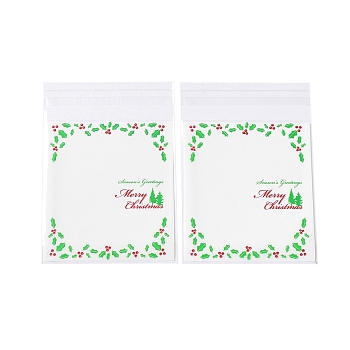 Christmas Theme Plastic Bakeware Bag, with Self-adhesive, for Chocolate, Candy, Cookies, Square, Lime, 130x100x0.2mm, about 100pcs/bag