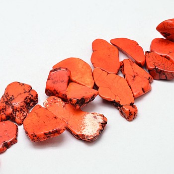 Dyed Natural Magnesite Bead Strands, Nuggets, Orange Red, 18~24x28~36x5~6mm, Hole: 0.8mm