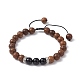 bracelet de perles tressées rondes en bois de wengé naturel et obsidienne(BJEW-JB09757-02)-1