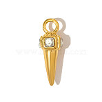304 Stainless Steel with Cubic Zirconia Pendants, Ion Plating(IP), Real 18K Gold Plated, Clear, 19x7mm(STAS-OY005-01G)