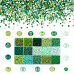4500Pcs 15 Colors Glass Seed Beads, Transparent, Round, Green, 3~4x2~3mm, Hole: 1~1.2mm, 13g/color(SEED-PH0002-52A)