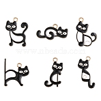 12Pcs 6 Styles Alloy Enamel Pendants, Cat with Musical Note Charms, Light Gold, Black, 14~29.5x15~26x1.2~1.3mm, Hole: 2.2mm, 2pcs/style (ENAM-YW0008-66)