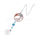 1Pc Wire Wrapped Alloy & Natural Mixed Stone Chips Tree of Life Hanging Suncatchers, Glass Charms for Outdoor Garden Decor, Flat Round, 450x60x20mm(HJEW-TA0001-45B)