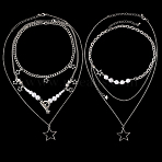 2 Sets 2 Styles Zinc Alloy Star Pendant Layered Necklaces for Women, Platinum, 14.96~21.26 inch(38~54cm), 1 set/style(NJEW-SC0001-52)