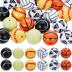 36pcs 6 styles Sport Theme Opaque Resin Beads, Round Ball, Mixed Color, 18mm, Hole: 2.4mm, 6pcs/style(RESI-SC0003-21)