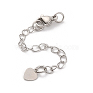 Brass Ends with Chain, Long-Lasting Plated, with 304 Stainless Steel Lobster Clasp, Heart, Platinum, 75mm, Heart: 7x6mm(KK-C071-16B-P)