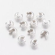 Brass Crimp Beads Covers, Nickel Free, Silver Color Plated, 4mm In Diameter, Hole: 2mm(KK-G016-S-NF)