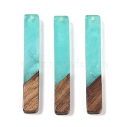 Resin & Wood Big Pendants, Rectangle Charms, Aquamarine, 51.5x7.5x3.5mm, Hole: 1.8mm(WOOD-F015-02A)