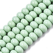 Opaque Solid Color Glass Beads Strands, Rondelle, Pale Green, 10.5x7mm, Hole: 1.2mm, about 56~58pcs/Strand, 15-1/2 inch~16-1/8 inch(39.5~41cm)(X-GLAA-R217-01-A05)