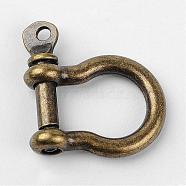Tibetan Style Alloy D-Ring Anchor Shackle Clasps, Antique Bronze, 25x19.5x3.5mm, Hole: 2mm(PALLOY-D355-AB)